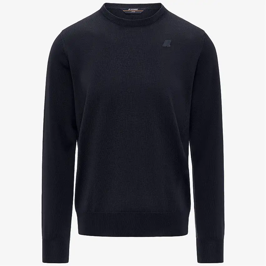 Maglione girocollo classico in lana merino blu da uomo