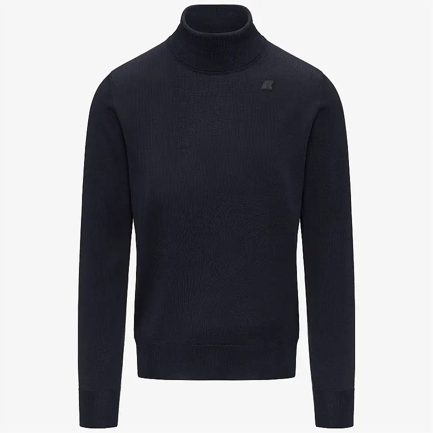 Maglione a collo alto in lana merino blu scuro da uomo