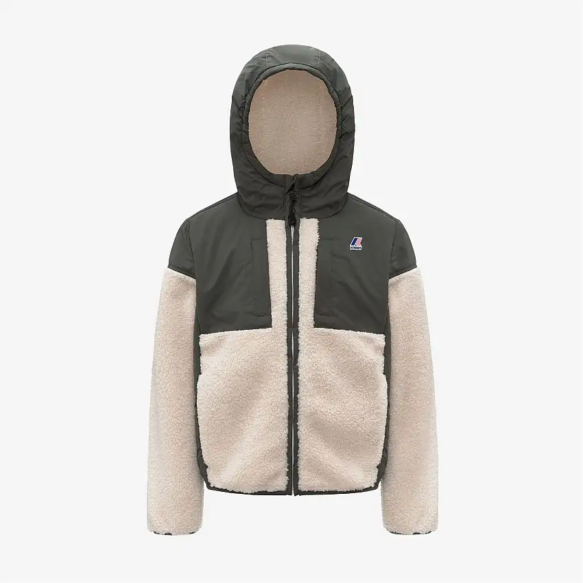 Felpa con cappuccio in pile verde nerastro per bambini con tasche e cerniera