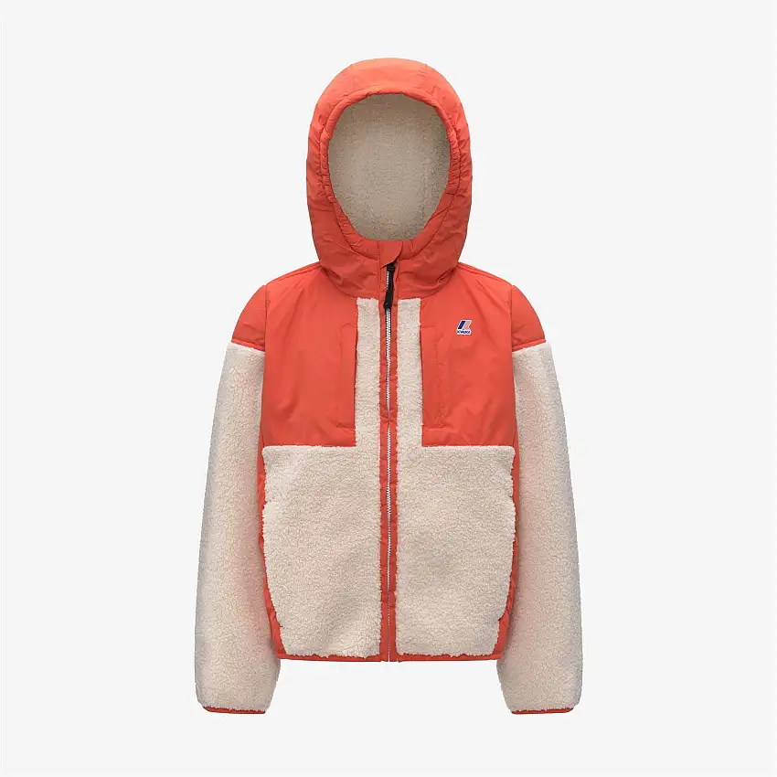 Felpa con cappuccio in pile unisex arancione per bambini con cerniera intera e tasche