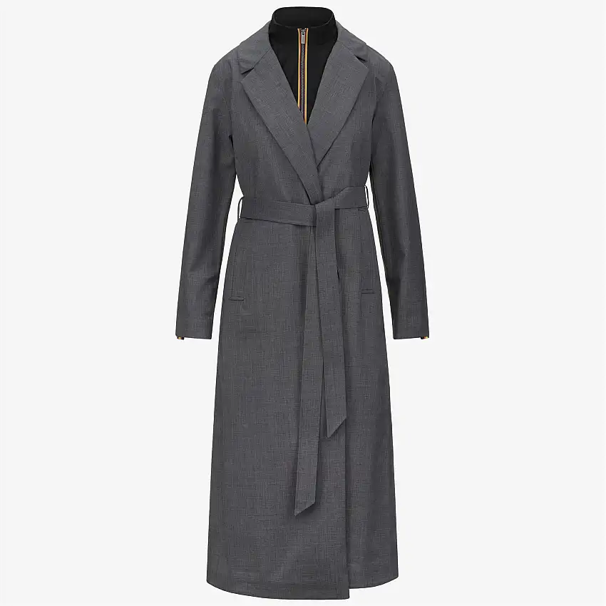Cappotto lungo sartoriale da donna grigio con gilet staccabile