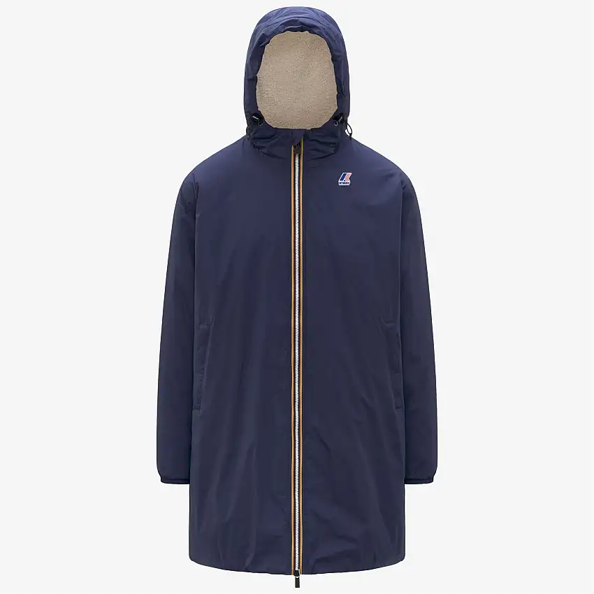 Giacca impermeabile unisex blu scuro a 3/4 di lunghezza con fodera in sherpa
