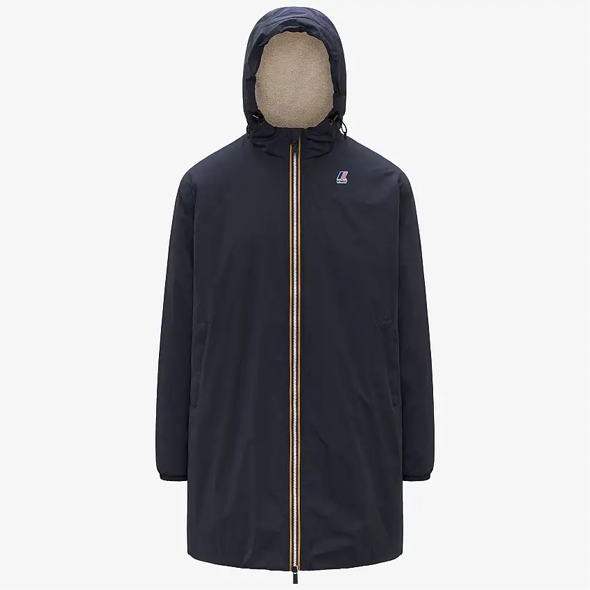 Giacca impermeabile unisex blu a 3/4 di lunghezza con fodera in sherpa
