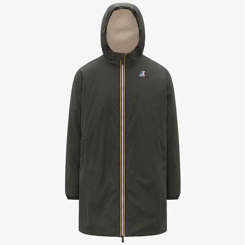 Giacca impermeabile unisex verde nera a 3/4 di lunghezza con fodera in sherpa