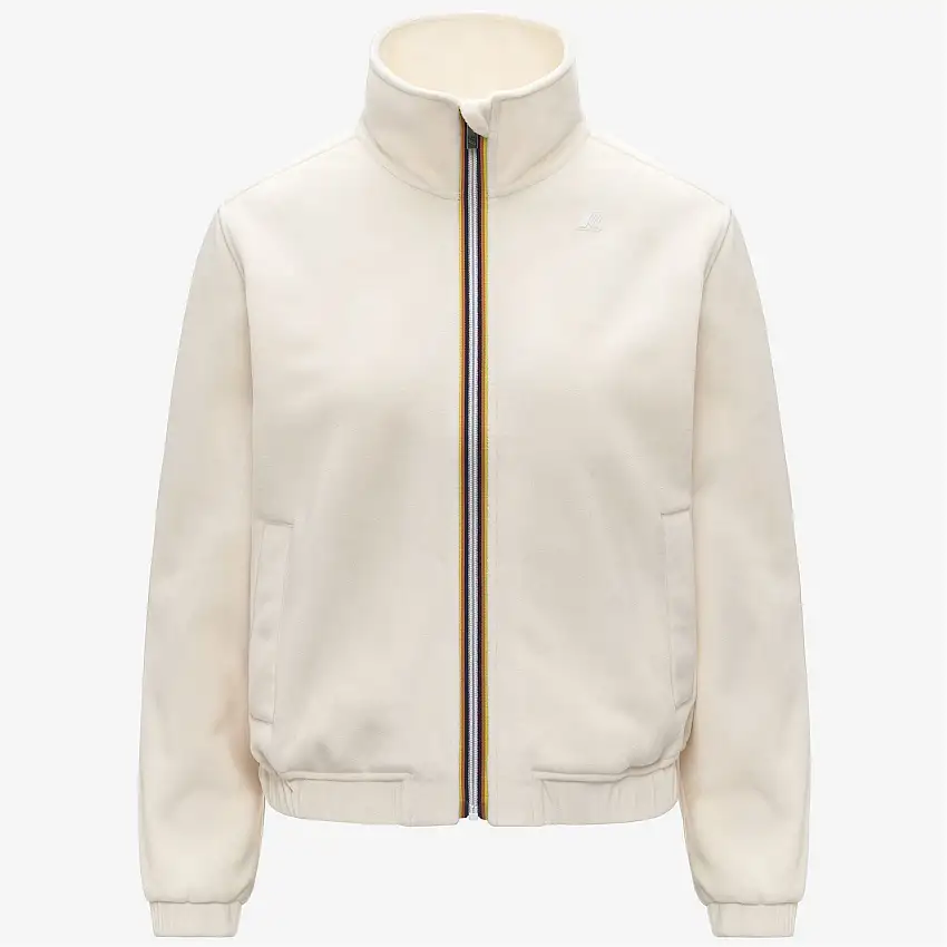 Giacca in pile di velluto bianco da donna con collo alto e tasche