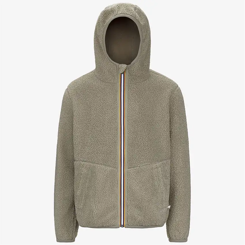 Giacca in pile reversibile da uomo verde con cappuccio e tasche