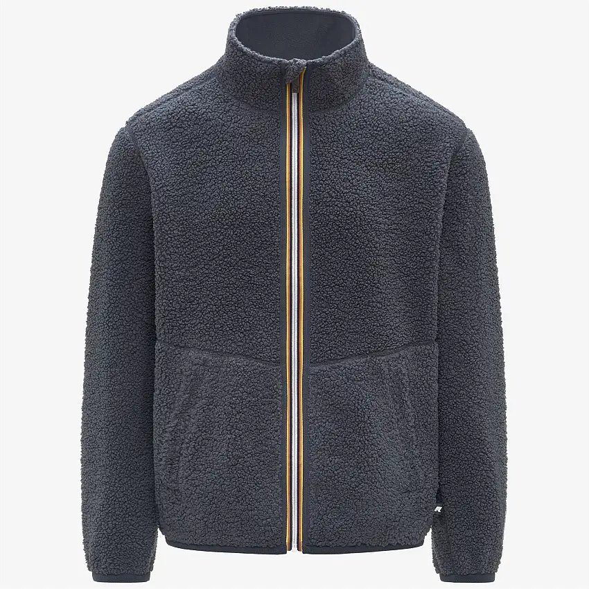 Giacca in pile reversibile blu da uomo con tessuto sherpa e polare