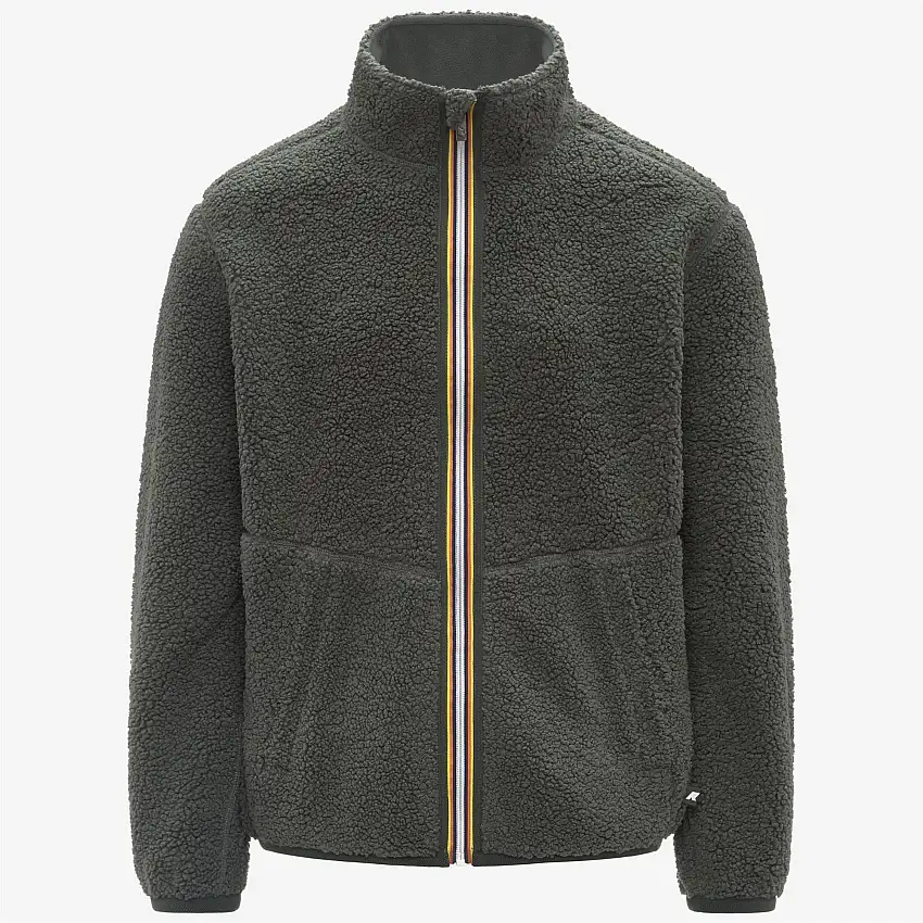 Giacca reversibile in pile verde da uomo con tessuto Sherpa e Polar