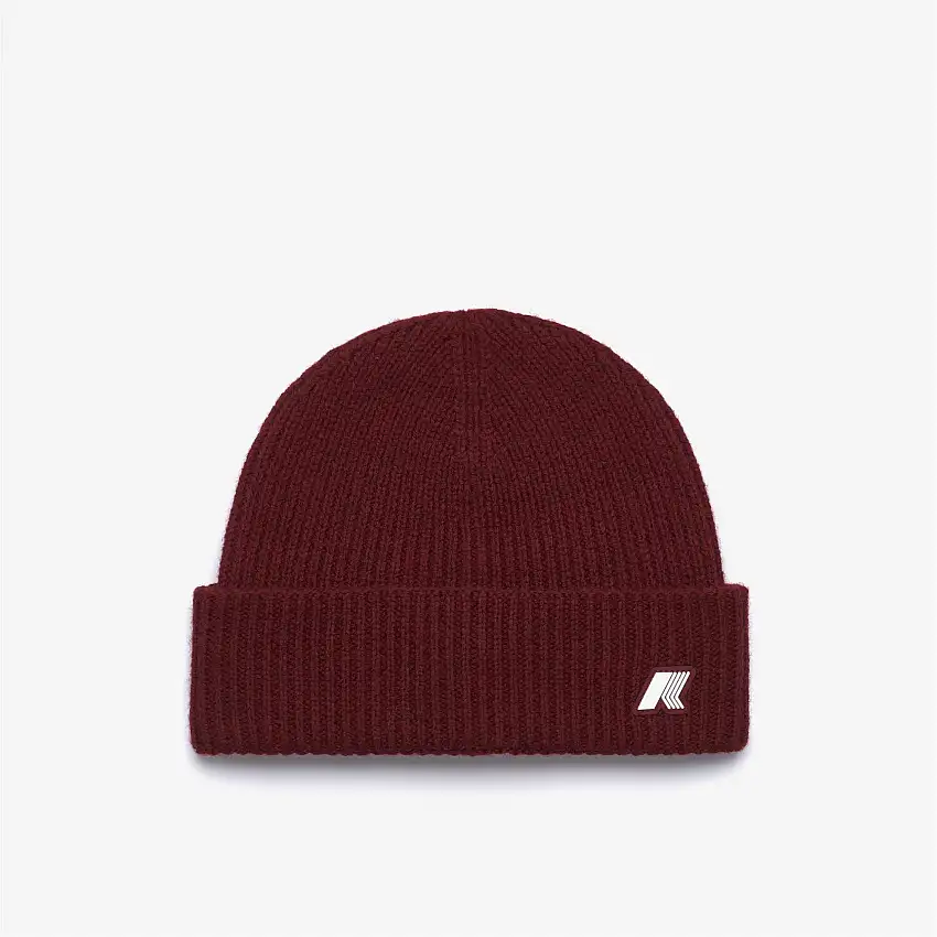 Berretto unisex in lana per bambini, rosso mélange, con risvolto