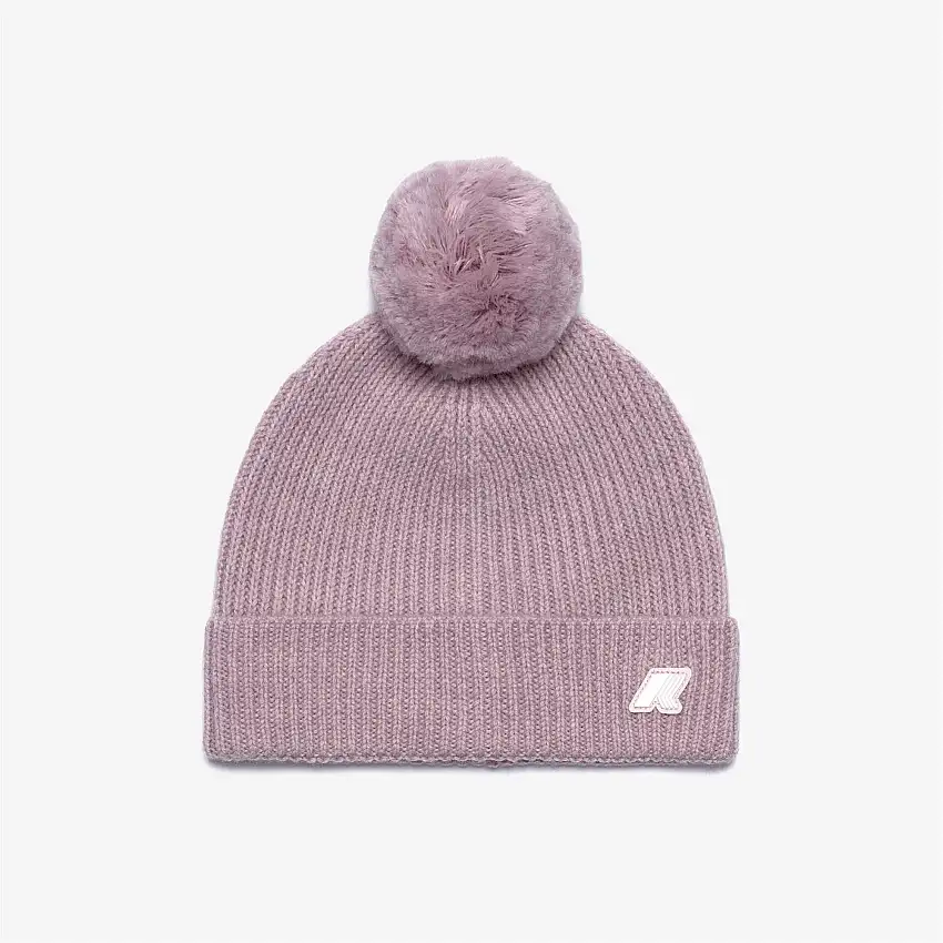 Berretto in lana grigio mélange con pompon per bambina