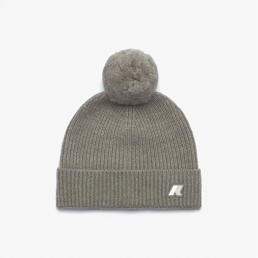 Berretto caldo in lana verde melange con pompon per bambina
