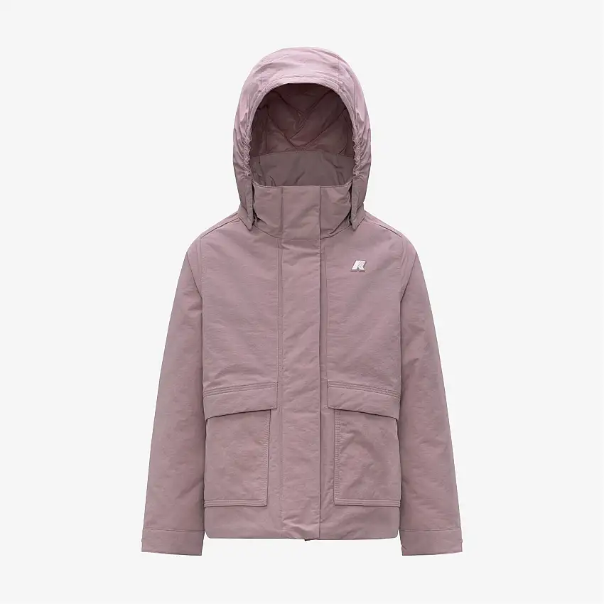 Giacca corta idrorepellente da bambina, colore marrone rosato, con imbottitura PrimaLoft