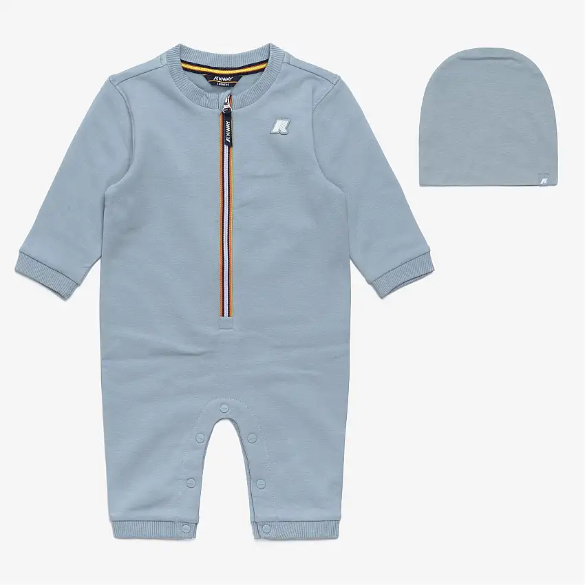 Tuta unisex blu in cotone spazzolato per bambini con cappello