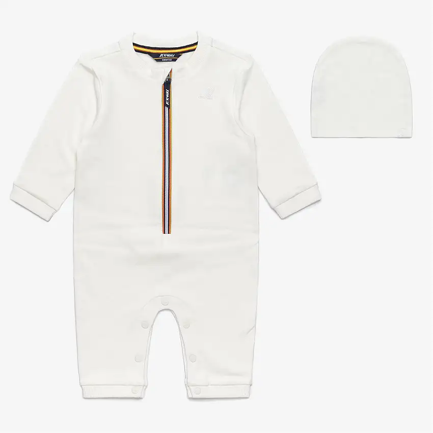 Completo tuta e cappello unisex in cotone bianco per bambini