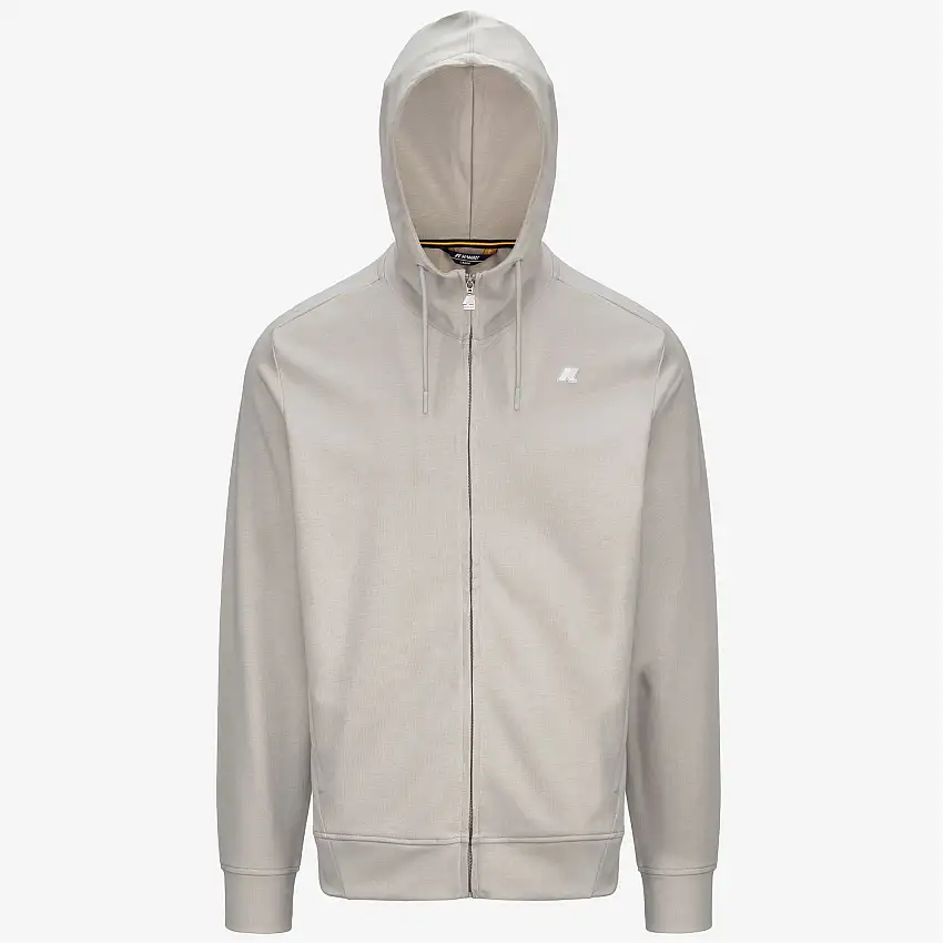 Giacca in pile sportivo beige da uomo con cappuccio