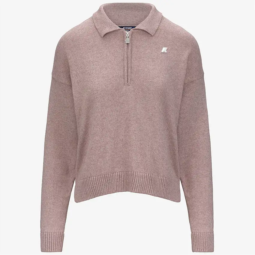 Maglione da donna in cashmere e cotone marrone con colletto polo