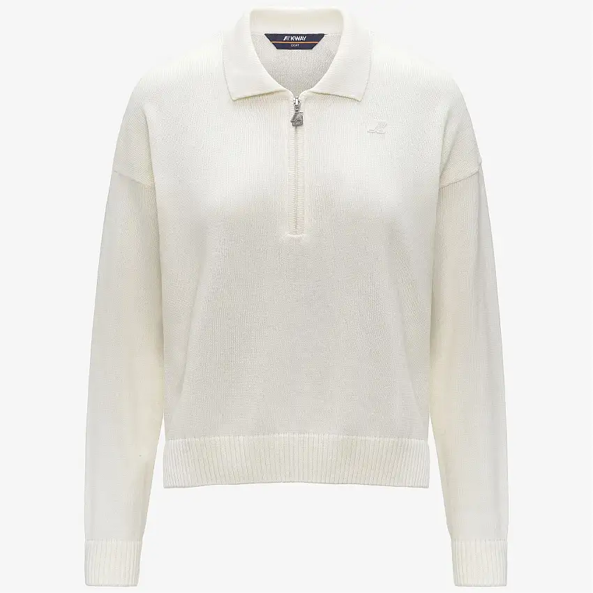 Maglione bianco da donna in misto cashmere con colletto polo