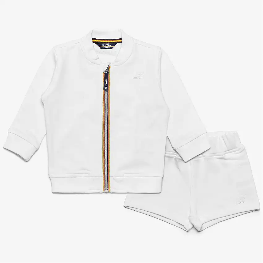Completo unisex per bambini in cotone French Terry bianco con felpa con zip