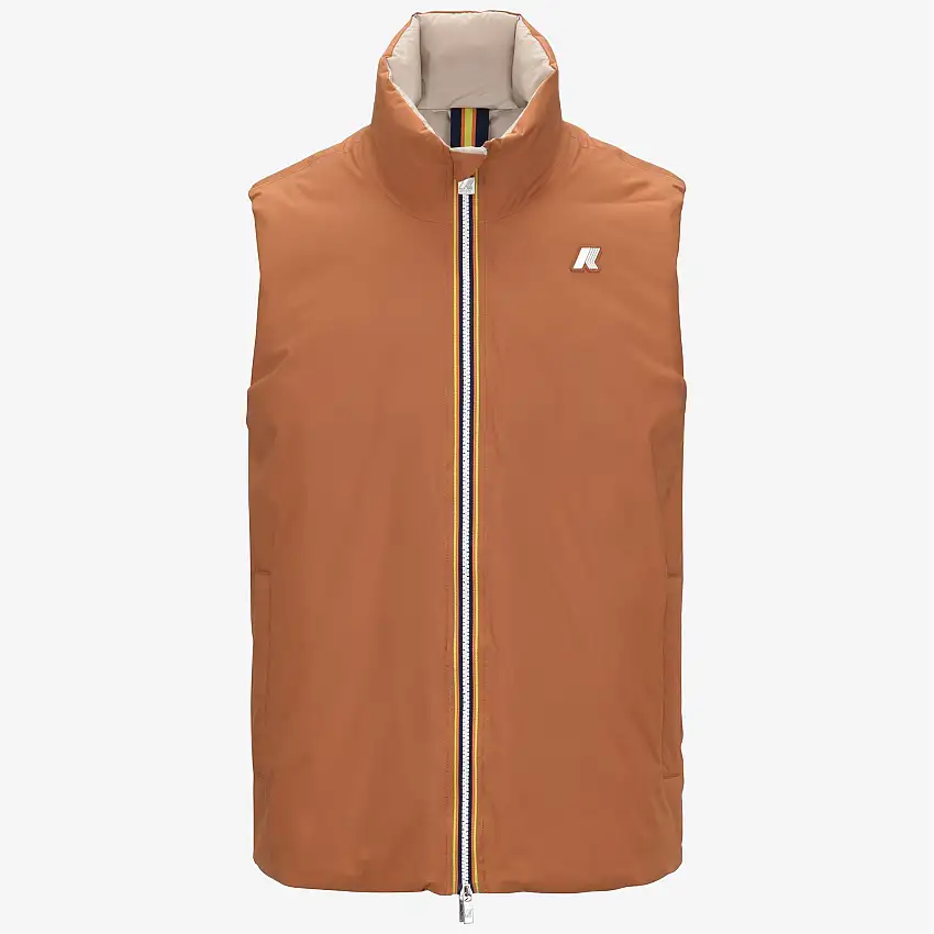 Giacca corta trapuntata reversibile in piumino arancione beige da uomo