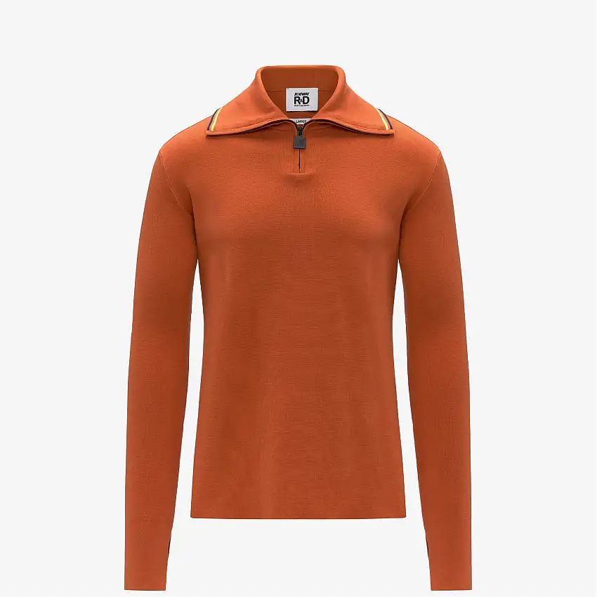 Elegante pullover arancione da uomo con collo con cerniera
