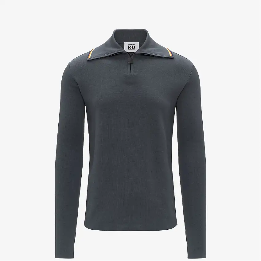 Maglione in maglia di cotone blu da uomo con collo con cerniera