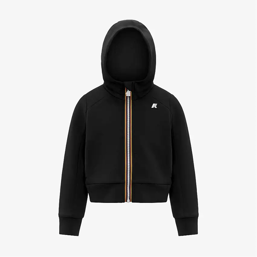 Felpa sportiva con cappuccio e zip intera da bambina nera con tasche