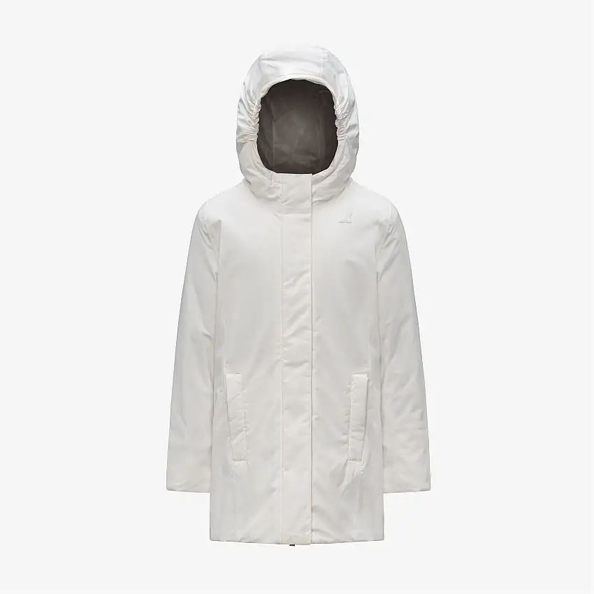Giacca impermeabile bianca di media lunghezza con isolamento per ragazze