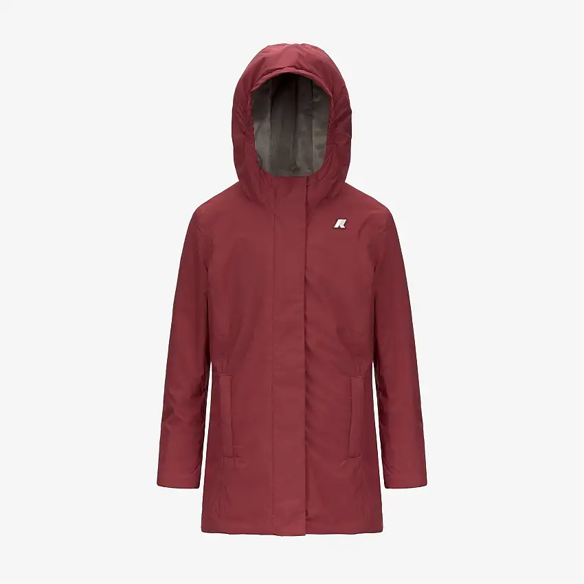 Giacca impermeabile rossa di media lunghezza con isolamento per bambina
