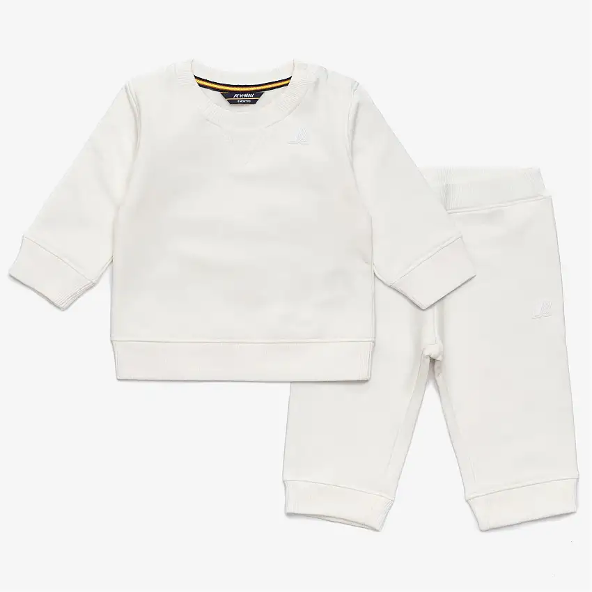 Completo felpa e pantaloni in pile unisex bianco per bambini