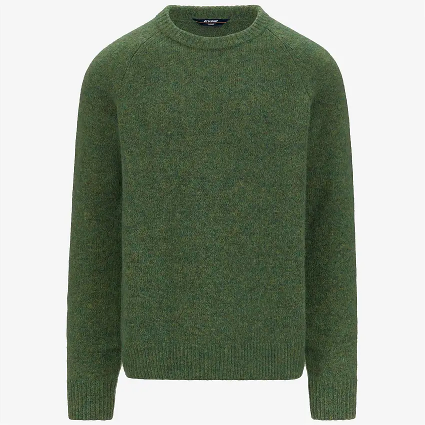 Maglione girocollo da uomo in maglia verde con lana merino