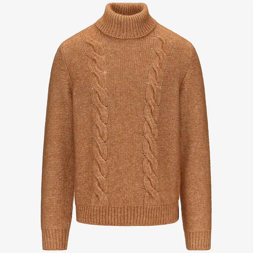 Maglione arancione da uomo in maglia a trecce con misto alpaca