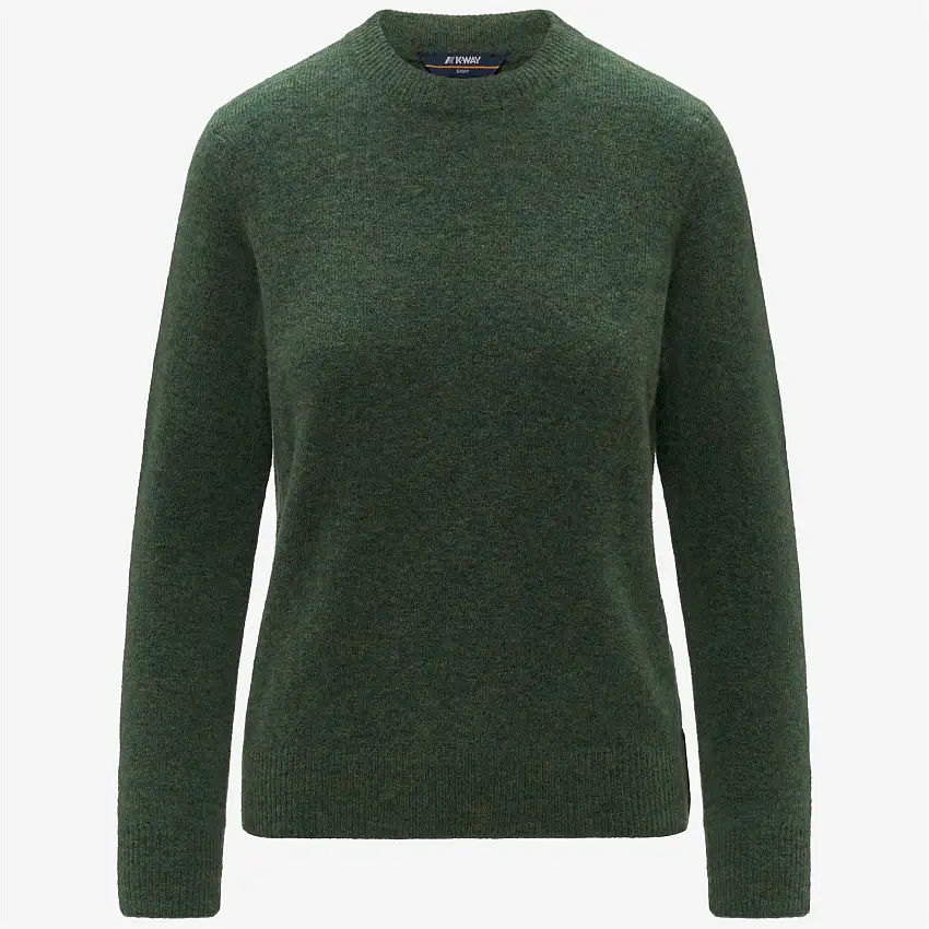 Maglione girocollo in misto lana verde da donna con motivo a trecce
