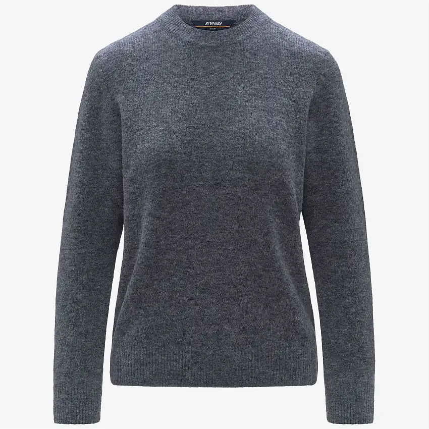 Maglione girocollo classico da donna blu in lana merino