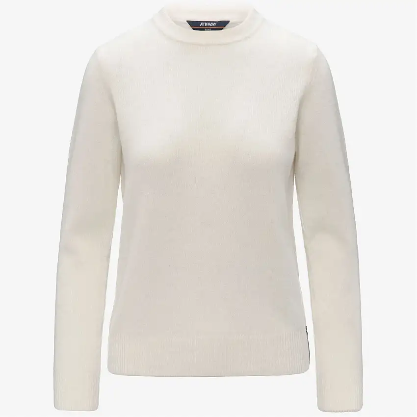 Maglione girocollo in lana bianca da donna con motivo a trecce