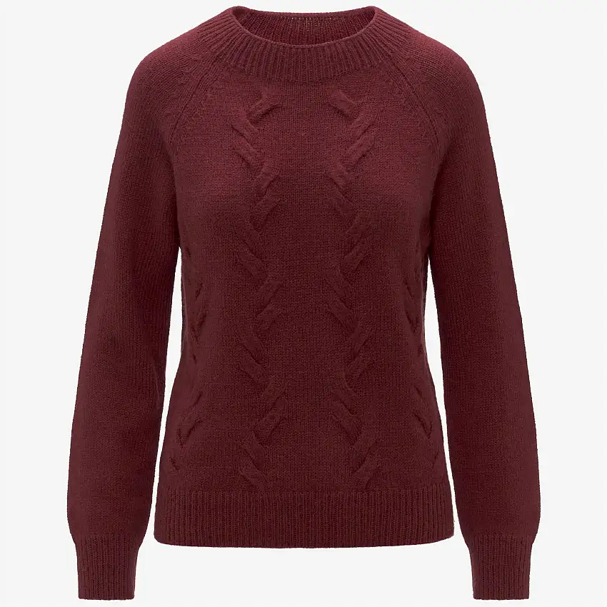 Maglione rosso da donna con collo a imbuto in maglia con misto mohair