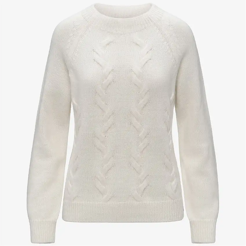 Maglione bianco da donna con collo a imbuto in maglia con misto mohair