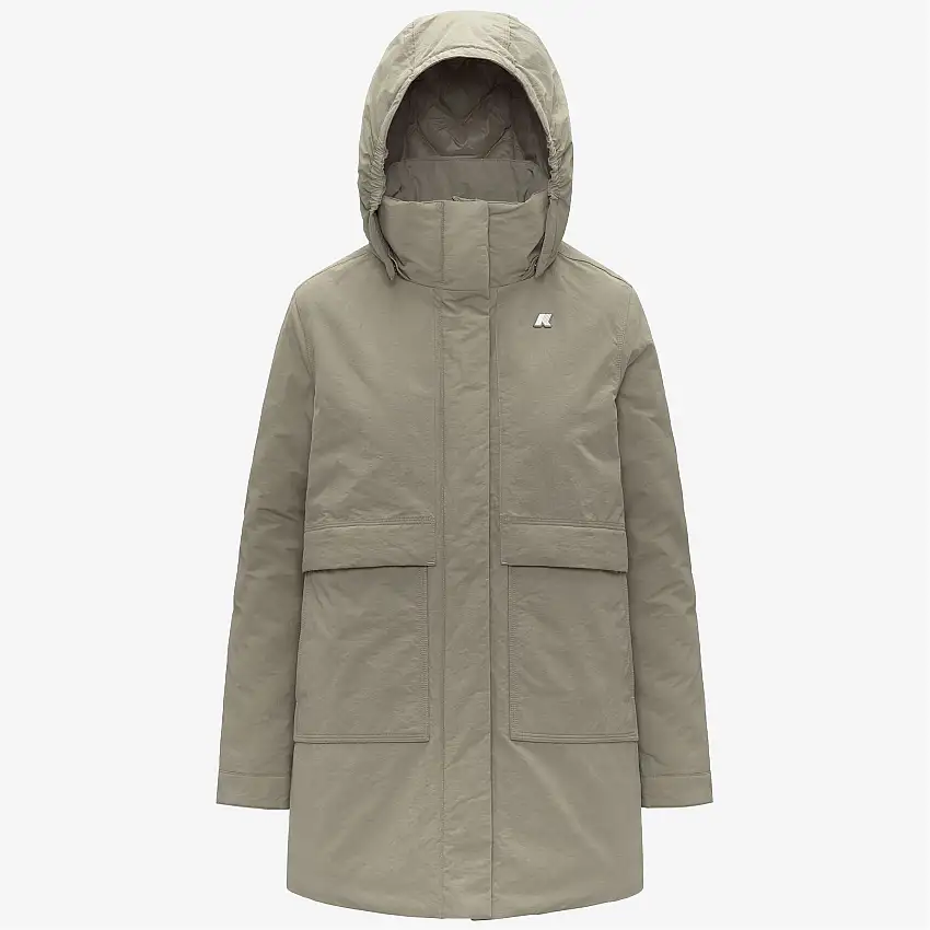 Giacca verde da donna a 3/4 di lunghezza con taglio ad A e isolamento PrimaLoft