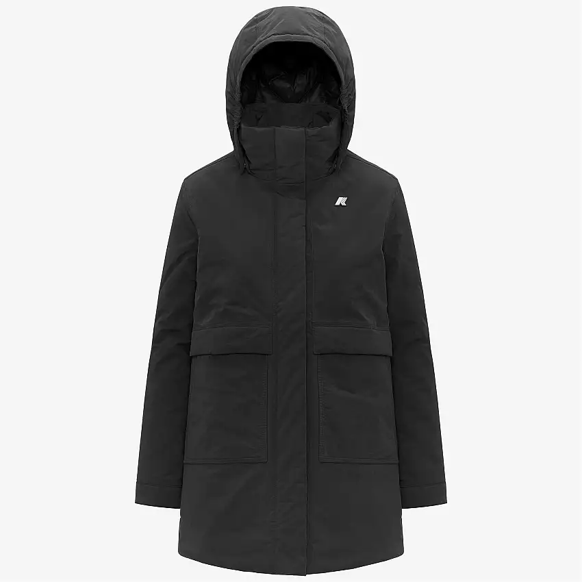 Giacca isolante nera da donna a trapezio, lunghezza 3/4