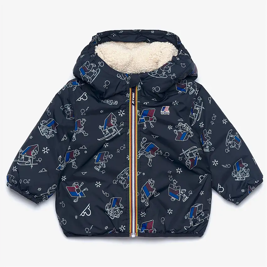 Giacca di transizione isolata unisex blu per bambini con fodera in sherpa