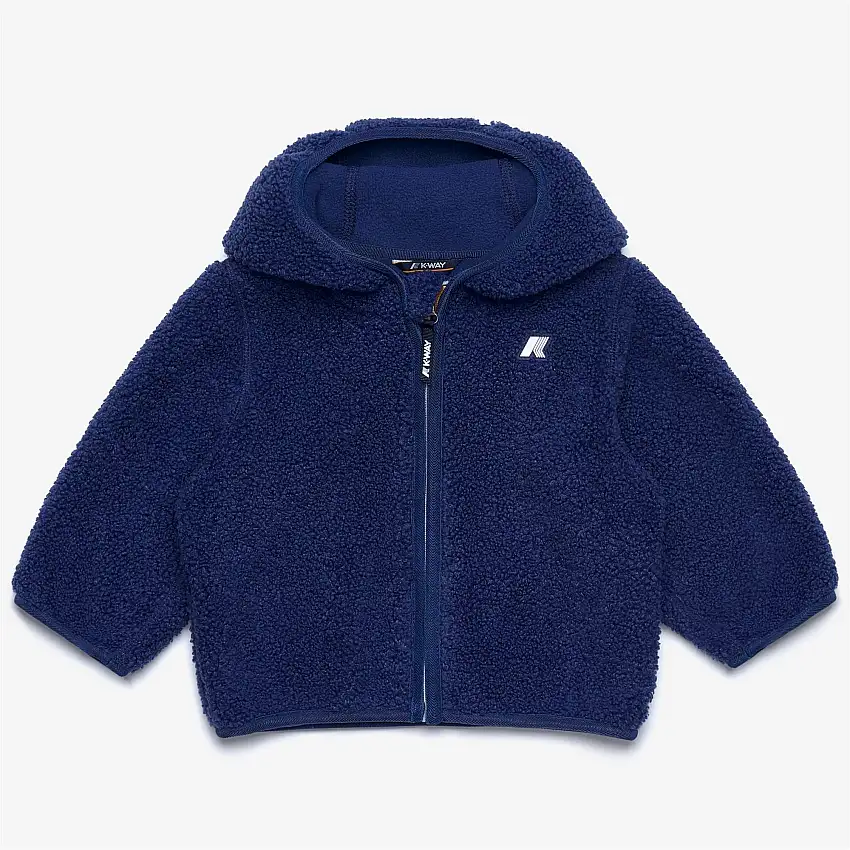 Felpa con cappuccio unisex blu scuro in pile con cerniera intera per bambini