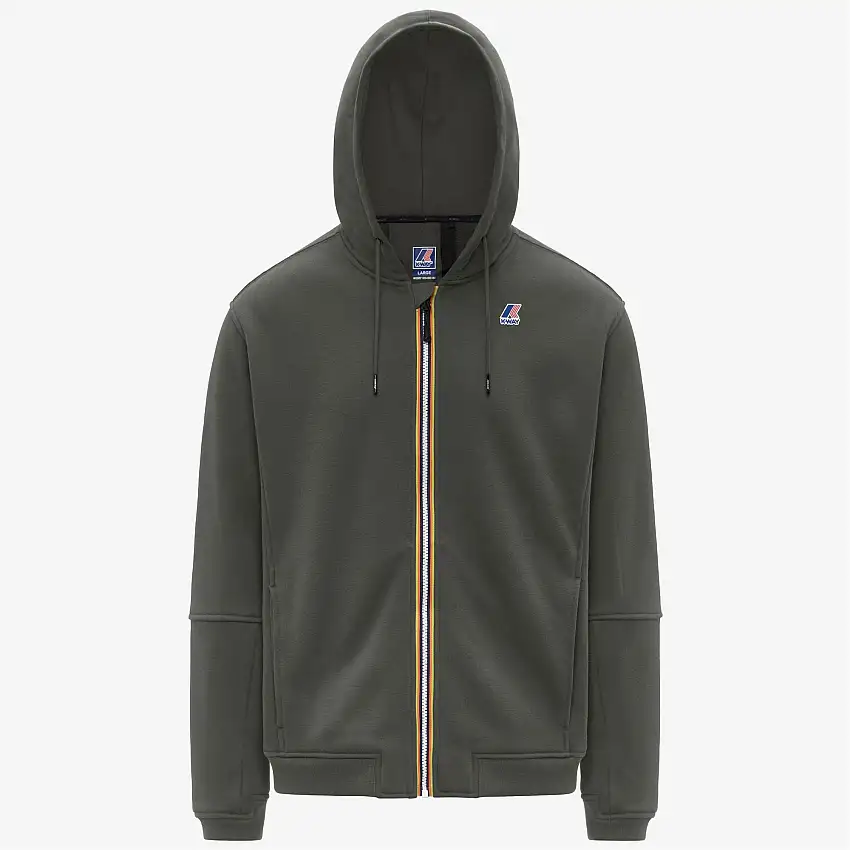 Felpa con cappuccio unisex verde con zip intera per sport all'aria aperta e tasche