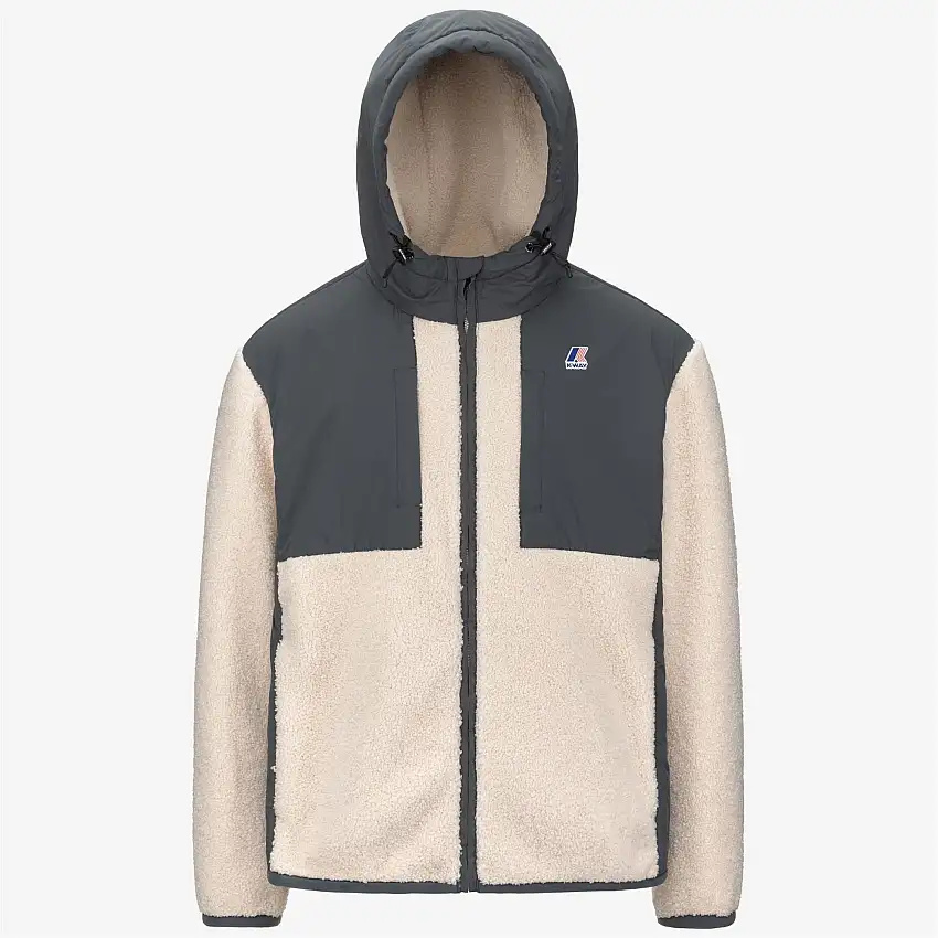 Felpa con cappuccio unisex grigia con zip intera, tessuto Sherpa e imbottitura PrimaLoft