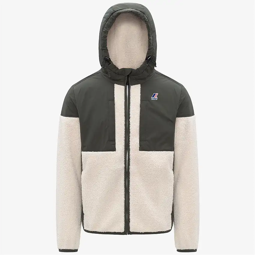 Felpa con cappuccio unisex in pile Sherpa verde con isolamento PrimaLoft