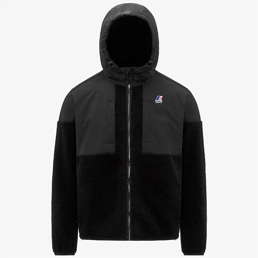 Felpa con cappuccio unisex in pile nero con cerniera e isolamento PrimaLoft