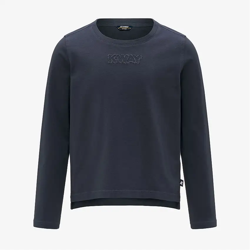 Maglietta con scritta lucida blu aeronautica da bambina