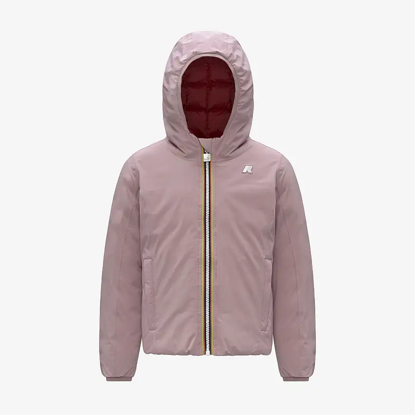 Giacca invernale reversibile isolante marrone-rosa-rosso per bambina