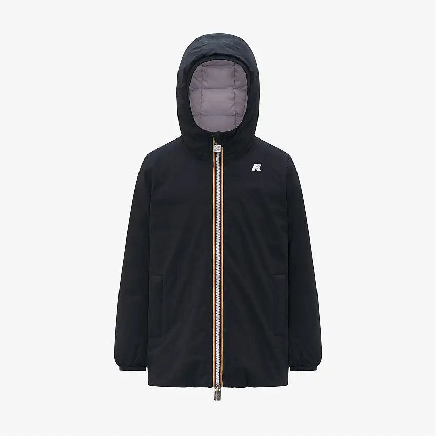 Giacca invernale reversibile blu-viola da bambina con imbottitura in piuma