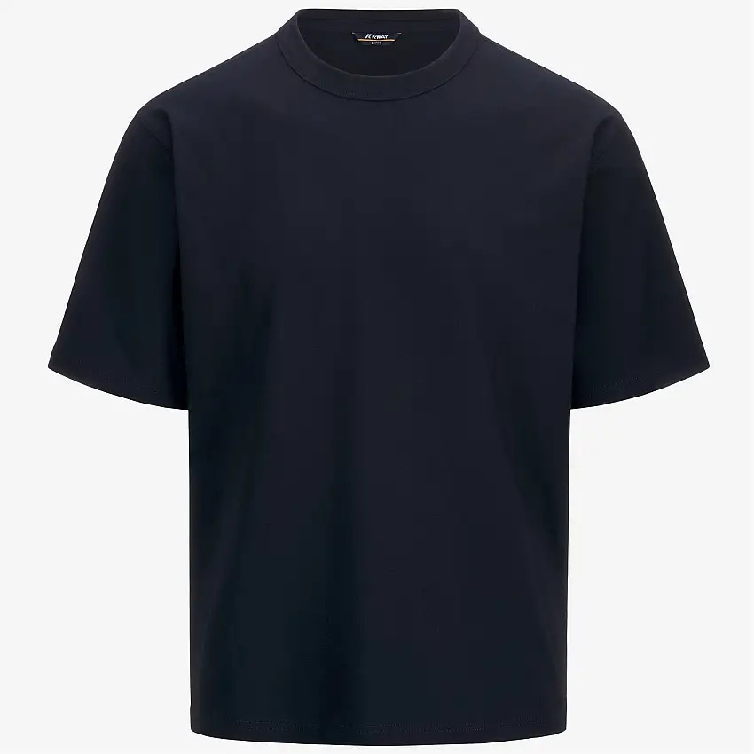 T-shirt da uomo in cotone elasticizzato blu con collo a coste