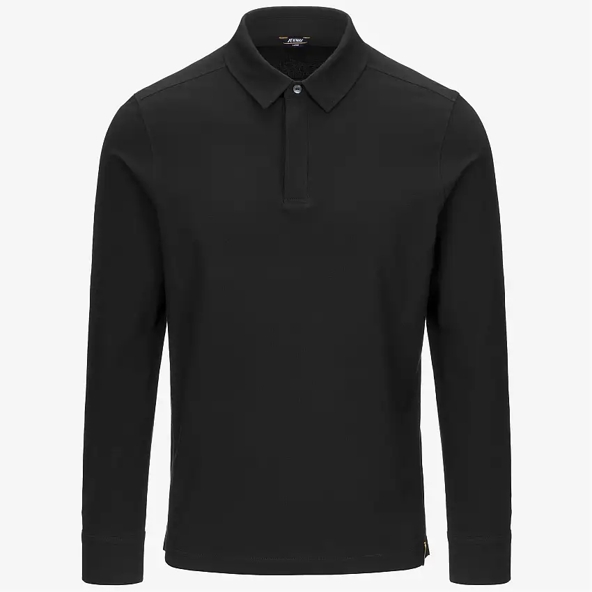 Polo da uomo nera a maniche lunghe in cotone con colletto classico