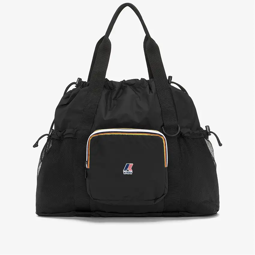 Borsa tote unisex nera impermeabile con chiusura regolabile